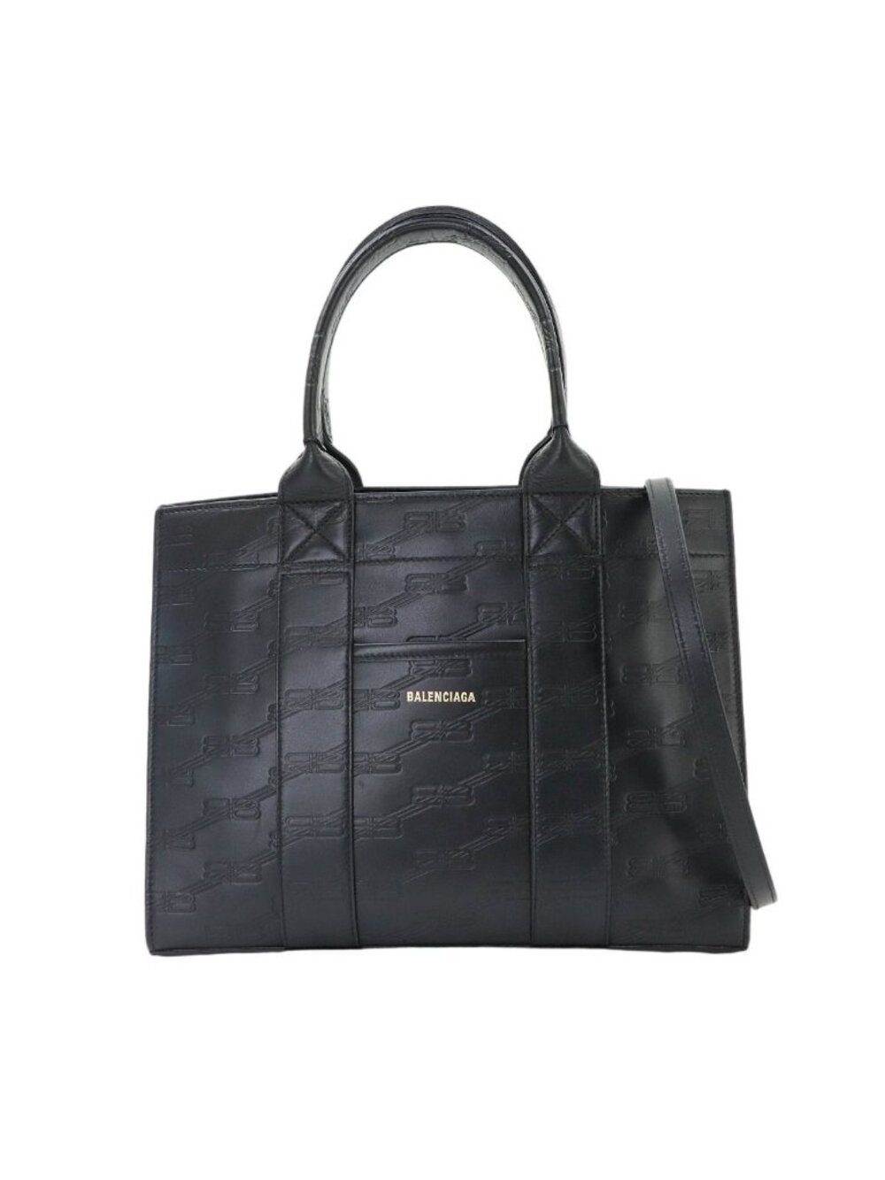 Balenciaga BB Monogram 2.0 Small 2-Way Tote Shoulder Bag Leather Black